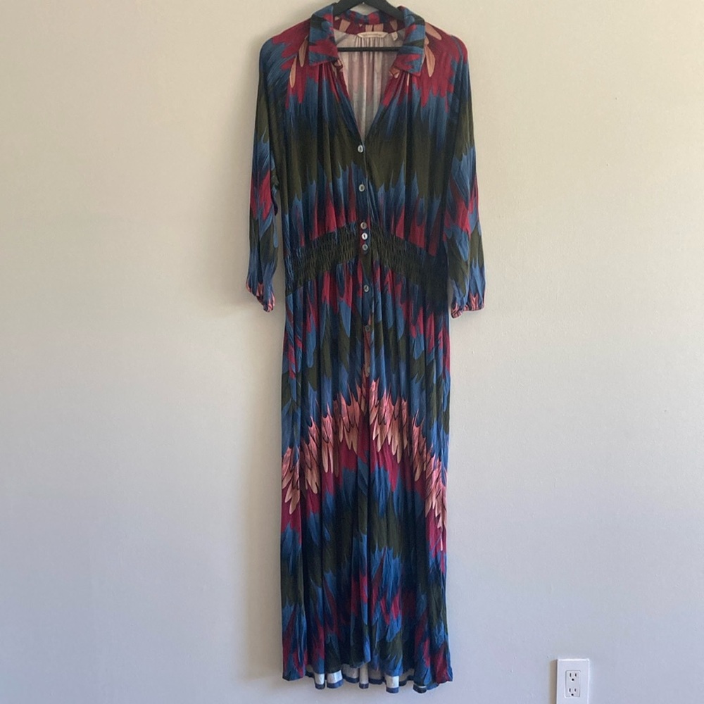 Soft Surroundings Maxi  Boho Travel Vacation Maxi Print  Dress Sz L